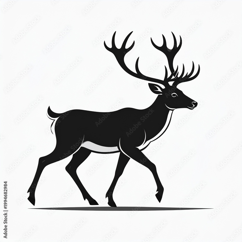 Obraz premium minimalist black deer silhouette walking on white background vector illustration