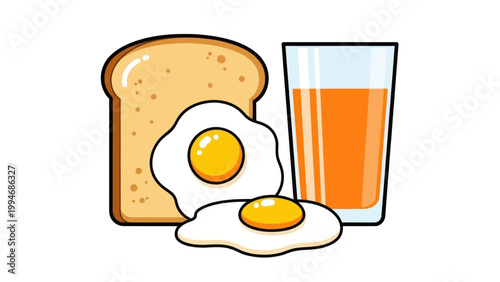 A Fresh Breakfast With Fried Eggs, Toast, And Orange Juice