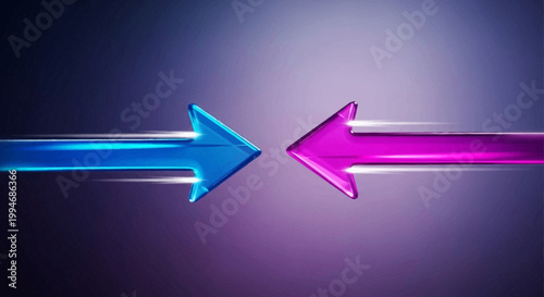 Two opposing arrows in blue and pink.