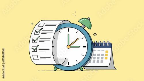 Alarm clock checklist and calendar for time management