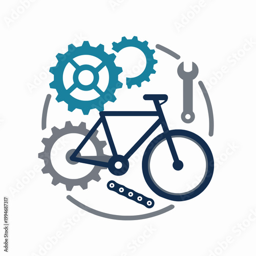Vintage bicycle shop emblem logo design for cycling business services and repair, retro graphic icon