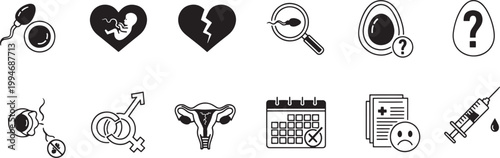 The image displays a series of icons representing various stages and aspects of fertility and reproductive health.
