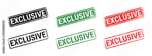 exclusive rubber stamp text design with grunge texture black green red rectangular promotional label