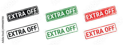 extra off rubber stamp text design with grunge texture black green red rectangular promotional label