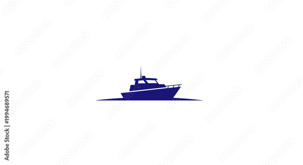 Naklejka premium Dark blue boat on the water.