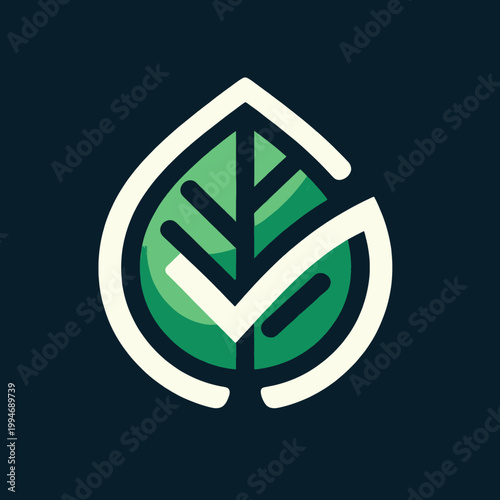 Modern Eco-Friendly Leaf Logo with Checkmark Icon - Sustainability and Green Energy Concept for Branding and Organic Certification