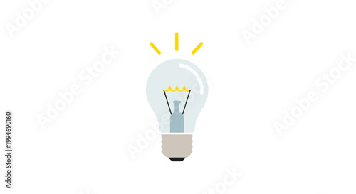 Light Bulb With Yellow Rays Emitting.