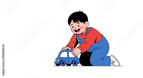 Little boy playing with toy car.
