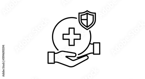 Health Insurance Shield Protection, Medical Care Hand Symbol, Healthcare Security Concept
