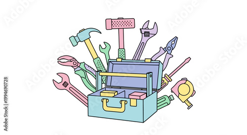 Colorful illustration of tool box.