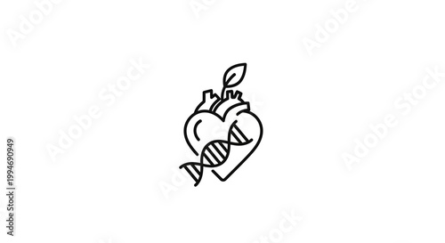 Heart and DNA Strand with Leaf: Genetics, Health, Life, Science, Biology