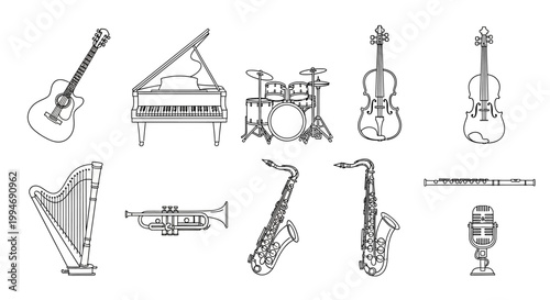 Musical Instruments Variety Lineup Display.