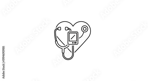 Heart Health Icon: Stethoscope and Blood Pressure Monitor Symbolizing Cardiology and Medical Care