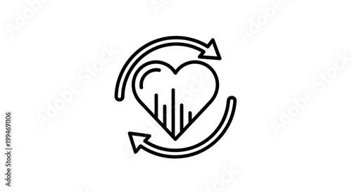Heartbeat rhythm icon with circular arrows, health care concept, medical symbol