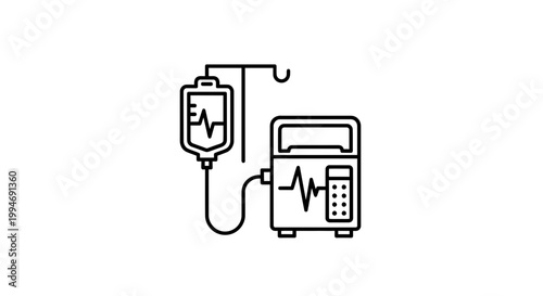 Infusion Pump and IV Bag Icon: Medical Equipment for Healthcare and Treatment