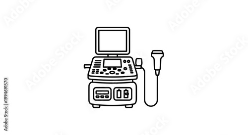 Ultrasound Machine Icon: Medical Equipment for Diagnostics and Imaging