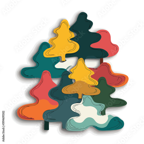 Abstract Colorful Stylized Trees Arrangement