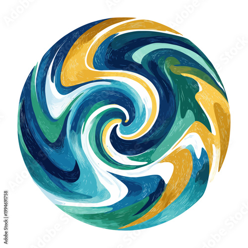 Abstract Gold and Blue Swirling Orb Design