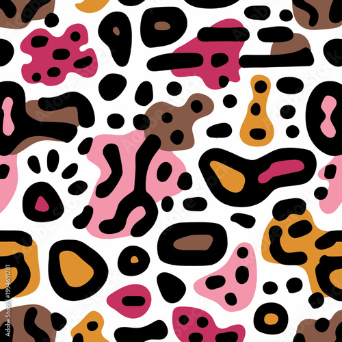 Abstract Leopard Print Pattern with Pink and Brown Spots