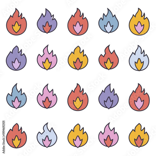 Collection of Diverse Colorful Fire Icons