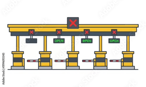 Highway Toll Booth Plaza Illustration Isolated on White Background
