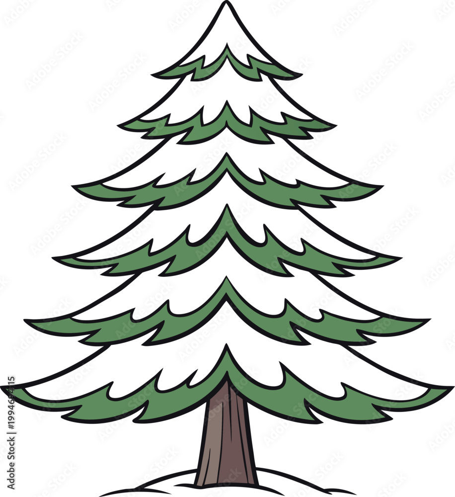 Obraz premium Vibrant evergreen pine tree covered in fresh snow perfect for winter holiday season