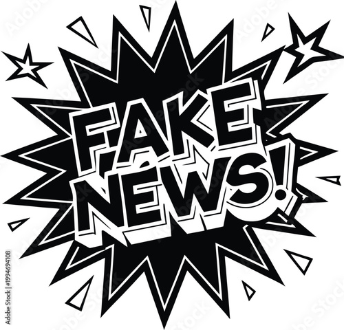 Vibrant Fake News Comic Speech Bubble Bursting with Bold Text and Stars