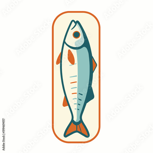 Flat Vector Anchovy Fish Illustration: Seafood Profile Banner for Branding and Culinary Design, Isolated on White Background