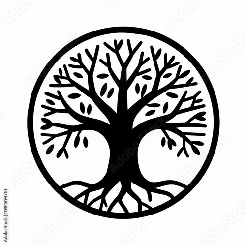 Detailed Tree of Life vector illustration featuring intricate roots and branches, symbolizing nature, growth, and deep connection.