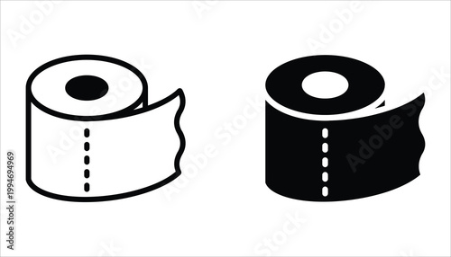 Toilet paper roll icon set. Editable stroke outline icon isolated on white background. Vector illustration for web design.