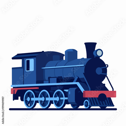 Vintage Steam Locomotive Flat Vector Icon for Railroad Travel, Historical Transport Illustration, Industrial Engine Badge
