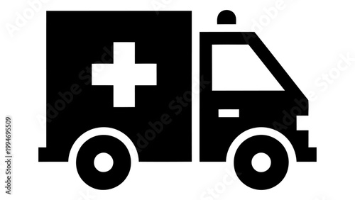 Ambulance icon, emergency medical vehicle sign, flat vector illustration isolated on white background