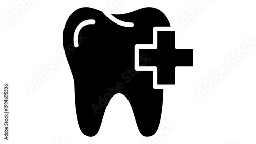 Dental care icon, tooth with medical cross symbol, vector illustration isolated on white background