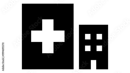 Hospital building icon, medical facility symbol, healthcare center sign isolated on white background