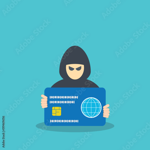 Cyber Crime Credit Card Theft Hacker Identity Fraud Security Breach Vector Illustration