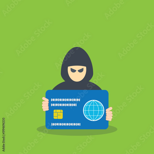 Cyber Crime Credit Card Theft Hacker Identity Fraud Security Breach Vector Illustration