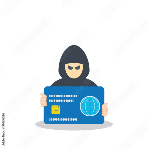Cyber Crime Credit Card Theft Hacker Identity Fraud Security Breach Vector Illustration
