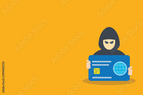 Cyber Crime Credit Card Theft Hacker Identity Fraud Security Breach Vector Illustration