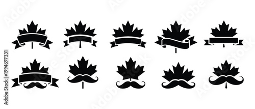 Maple leaf and mustache badge icons, vector illustration