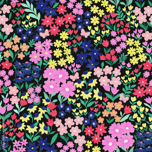 Dark Blooms hand drawn seamless pattern for textiles fabrics and clothing