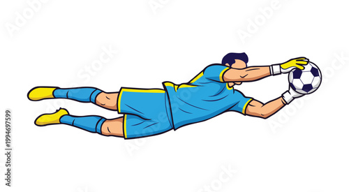 Soccer goalkeeper diving to save ball action illustration