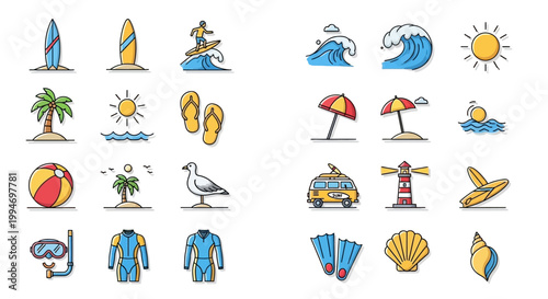 Beach Vacation Icon Set Graphics.