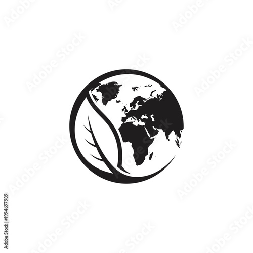 Black and white earth globe icon.