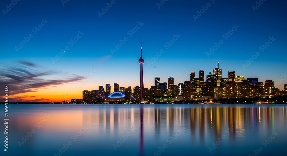 Fototapeta premium Toronto skyline at dusk a breathtaking view of the city and cn tower