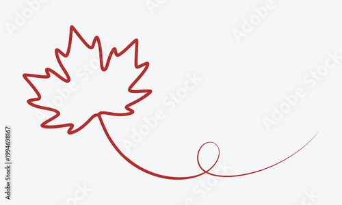 Red maple leaf with stem isolated, vector illustration