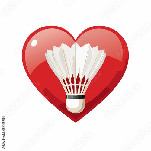 Badminton Shuttlecock Inside Red Heart Shape. Vector Illustration