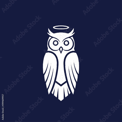 White owl with halo above head.