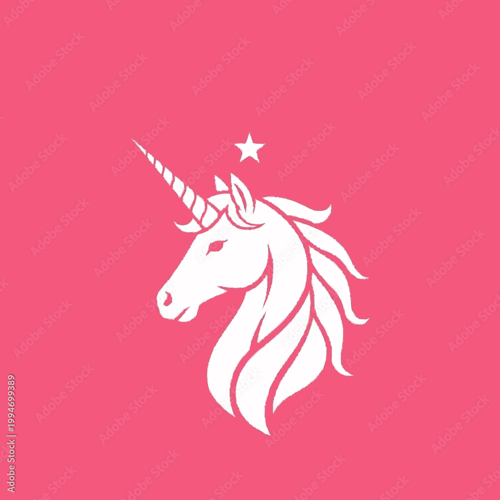 Fototapeta premium White Unicorn Head with Horn.