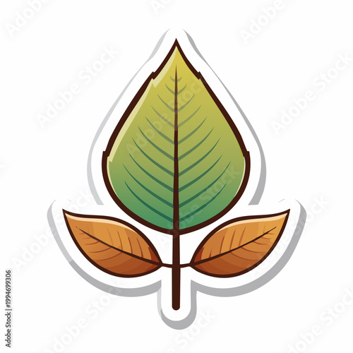 Cartoon Leafy Plant Illustration with Brown and Green Hues, Sticker Design