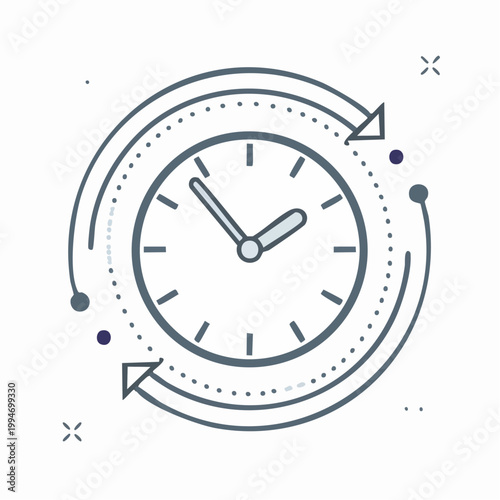Clock icon with arrows, representing time management and cycles, vector design